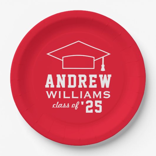 Moderne Red Custom Graduation Party Pappteller (Vorderseite)