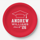Moderne Red Custom Graduation Party Pappteller (Vorderseite)