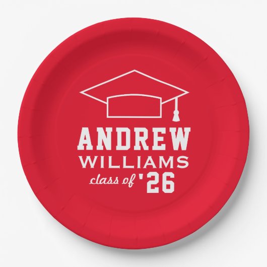 Moderne Red Custom Graduation Party Pappteller (Vorderseite)