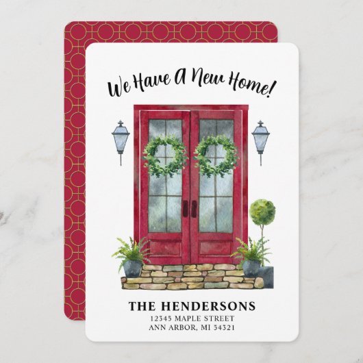 Moderne Red Door New Zuhause Moving Ankündigung (Vorne/Hinten)