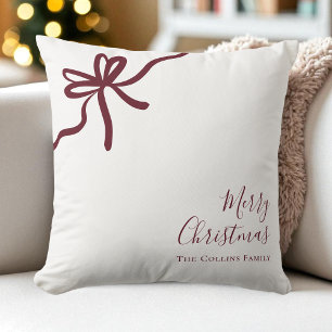Moderne Red Festive Bow Script Frohe Weihnachten Kissen