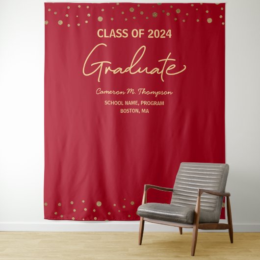 Moderne Red Gold Class 2024 Background Abschluss Wandteppich (Beispiel)