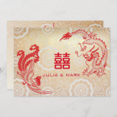 Moderne Red Gold Dragon-Phoenix-Chinesische Hochze Einladung (Vorne/Hinten)