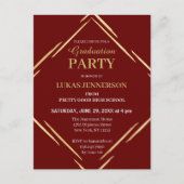 Moderne Red Gold Geometric 2025 Graduation Party Postkarte (Vorderseite)