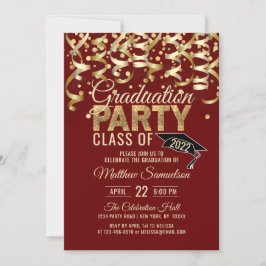 Moderne Red Gold Glitzer Graduation Party Einladung