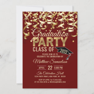 Moderne Red Gold Glitzer Graduation Party Einladung