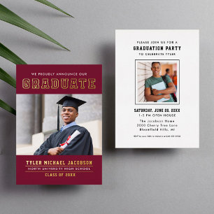 Moderne Red Gold Graduate Foto Graduate Party Folieneinladung