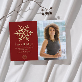 Moderne Red Gold Schneeflocke Notary Happy Holiday Feiertagskarte