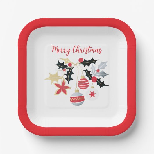 Moderne Red Gold & Silver Weihnachtsschmuck Pappteller (Vorderseite)