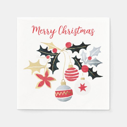 Moderne Red Gold & Silver Weihnachtsschmuck Serviette (Vorderseite)