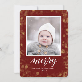 Moderne Red Gold Snowflakes Bokeh Minimalistisches Feiertagskarte