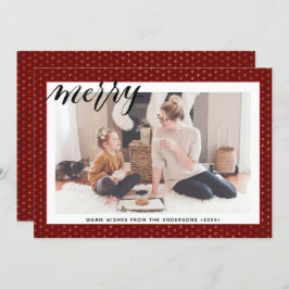 Moderne Red Gold Snowflakes Stylish Script MERRY Feiertagskarte