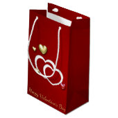 Moderne Red Gold Valentine Hearts Kleine Geschenktüte (Rückseite Schrägansicht)