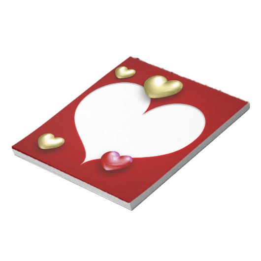 Moderne Red Gold Valentine Hearts Notizblock (Rotiert)