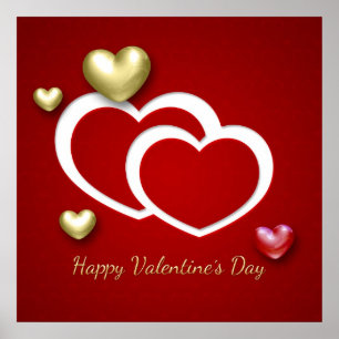 Moderne Red Gold Valentine Hearts Poster