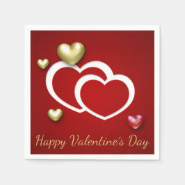 Moderne Red Gold Valentine Hearts Serviette