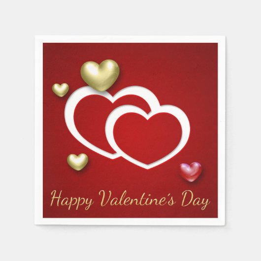 Moderne Red Gold Valentine Hearts Serviette (Vorderseite)