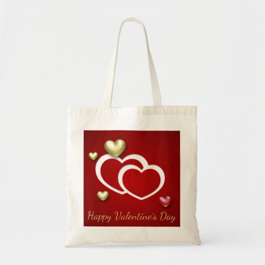 Moderne Red Gold Valentine Hearts Tragetasche (Vorne)