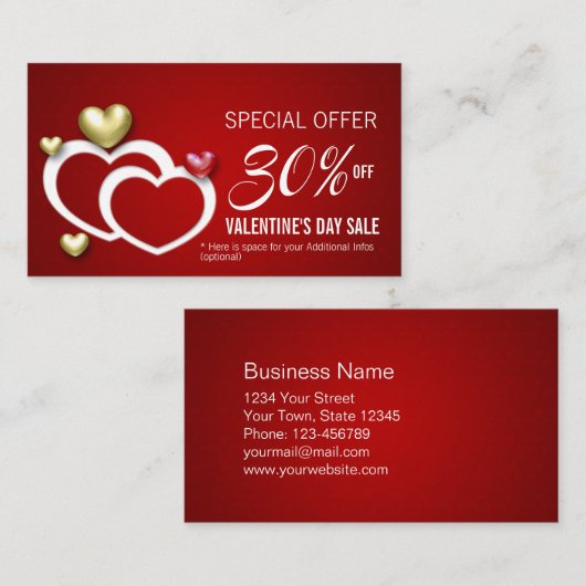 Moderne Red Gold Valentine Herzstücke Rabattkarte (Vorne/Hinten)