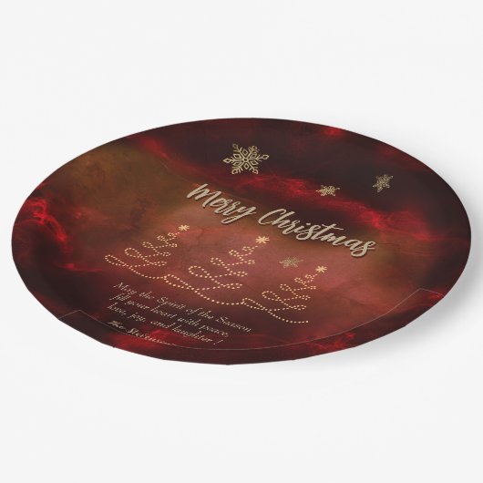 Moderne Red Gold Weihnachtsbaumpapiere Teller (Schrägansicht)