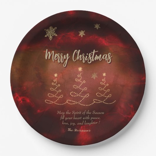Moderne Red Gold Weihnachtsbaumpapiere Teller (Vorderseite)