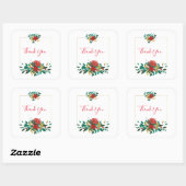 Moderne Red Green & Gold Weihnachtsblume Vielen Da Quadratischer Aufkleber (Blatt)