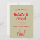 Moderne Red Hand Drawn Retro Quirky Foto Hochzeit Save The Date (Rückseite)