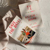 Moderne Red Hand Drawn Retro Quirky Foto Hochzeit Save The Date