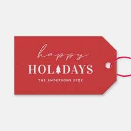 Moderne Red Happy Holidays | Minimalistische Weihn Geschenkanhänger