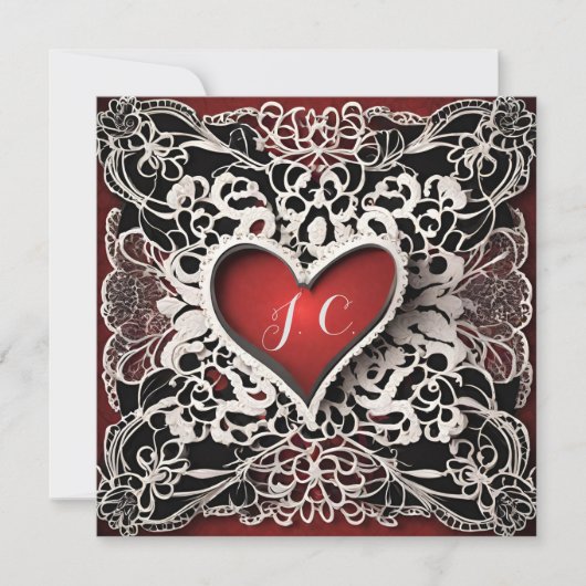 Moderne Red Heart Lace Liebe Feiertagskarte (Vorderseite)
