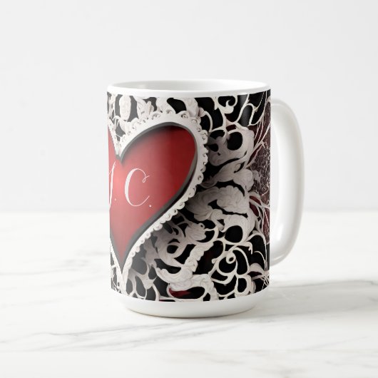 Moderne Red Heart Lace Liebe Kaffeetasse (VorderseiteRechts)