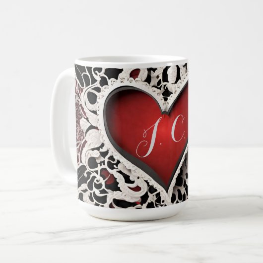 Moderne Red Heart Lace Liebe Kaffeetasse (Vorderseite Links)