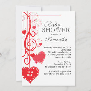 Moderne Red Hearts Baby Dusche Einladung
