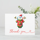 Moderne Red Holly Weihnachtsdusche Dankeskarte (Stehend Vorderseite)