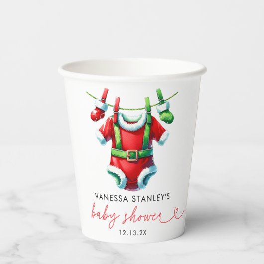 Moderne Red Holly Weihnachtsdusche Pappbecher (Rückseite)