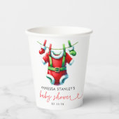 Moderne Red Holly Weihnachtsdusche Pappbecher (Vorderseite)