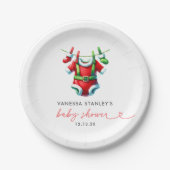 Moderne Red Holly Weihnachtsdusche Pappteller (Vorderseite)