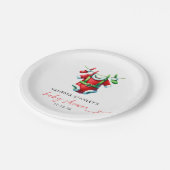 Moderne Red Holly Weihnachtsdusche Pappteller (Schrägansicht)