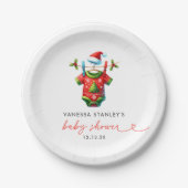 Moderne Red Holly Weihnachtsdusche Pappteller (Vorderseite)