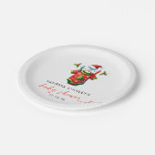 Moderne Red Holly Weihnachtsdusche Pappteller (Schrägansicht)