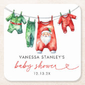 Moderne Red Holly Weihnachtsdusche Rechteckiger Pappuntersetzer (Vorderseite)