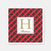 Moderne Red Kariert Karo Gold Akzente, Mit Monogra Serviette (Vorderseite)