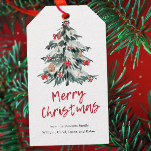 Moderne Red Merry Weihnachten Chic Holiday Tree Geschenkanhänger