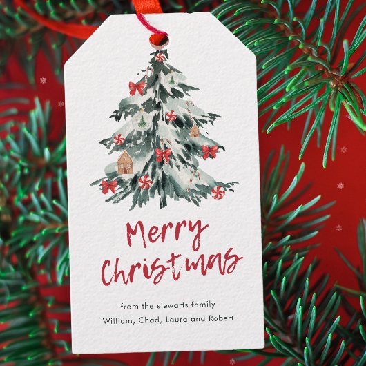 Moderne Red Merry Weihnachten Chic Holiday Tree Geschenkanhänger