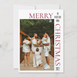 Moderne Red Merry Weihnachts Foto Weihnachtskarte Feiertagskarte