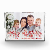 Moderne Red Merry Weihnachts Glitzer Script-Famili Fotoblock (Vorderseite)