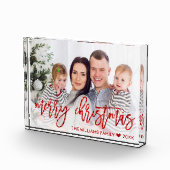 Moderne Red Merry Weihnachts Glitzer Script-Famili Fotoblock (Rechts)