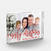 Moderne Red Merry Weihnachts Glitzer Script-Famili Fotoblock (Links)