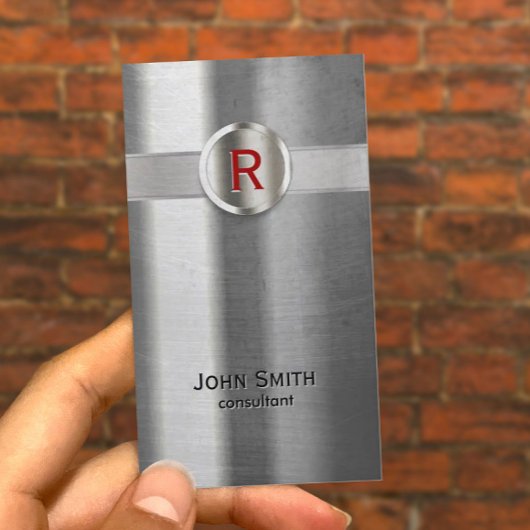 Moderne Red Monogram Metal Texture Business Card Visitenkarte