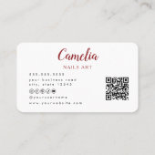 Moderne Red Nail Artist Salon Qr Code Business Car Visitenkarte (Rückseite)